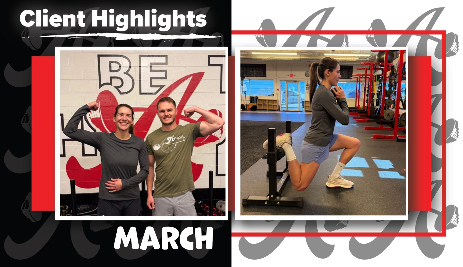 Graphic showing Client Highlight Alicia and her trainer Dan Behnfeldt