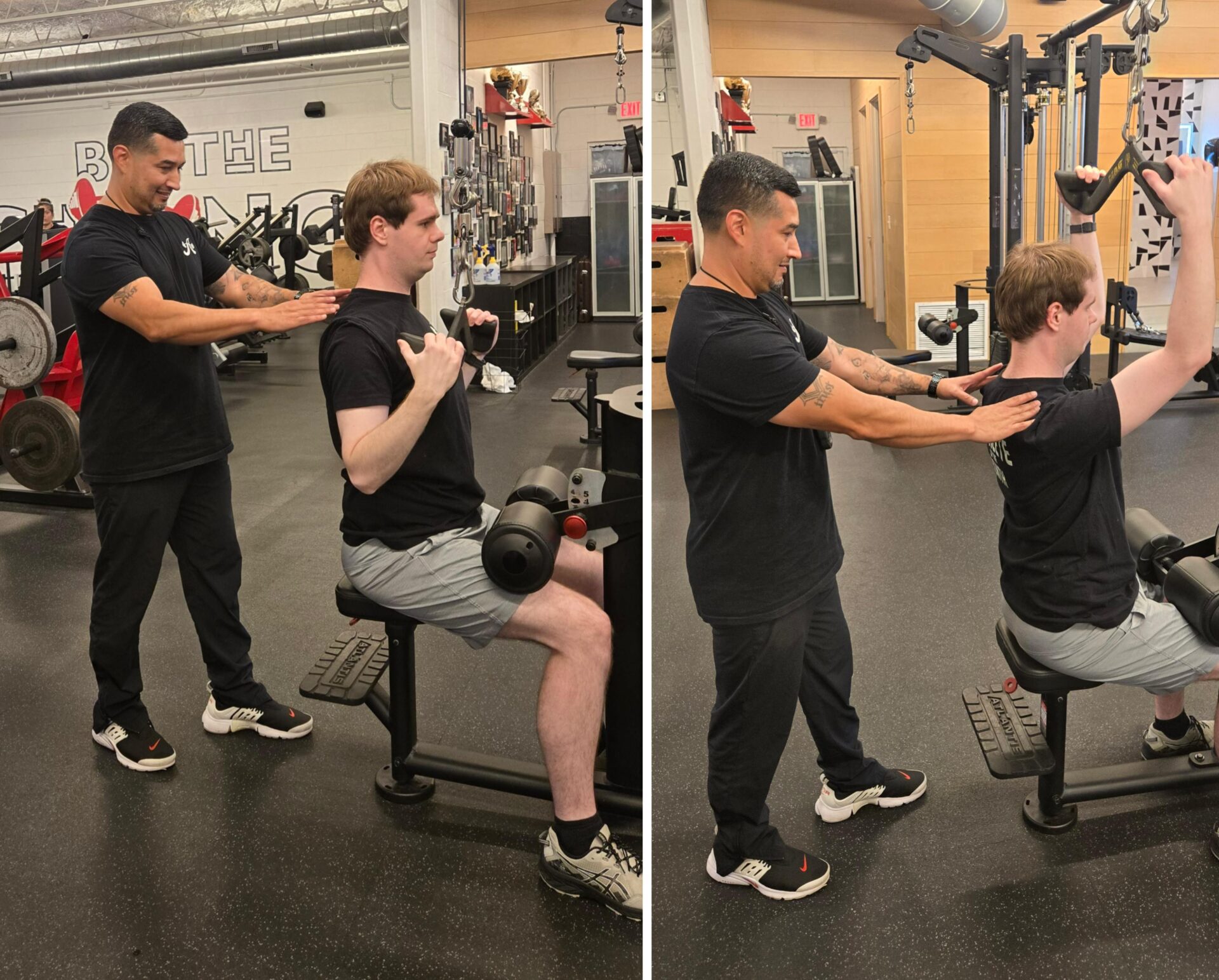 Jacob Royal performing a lat pull down with his trainer